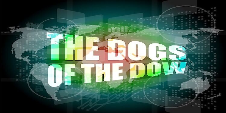 The dogs of the dow uitgebeeld op digitaal scherm
